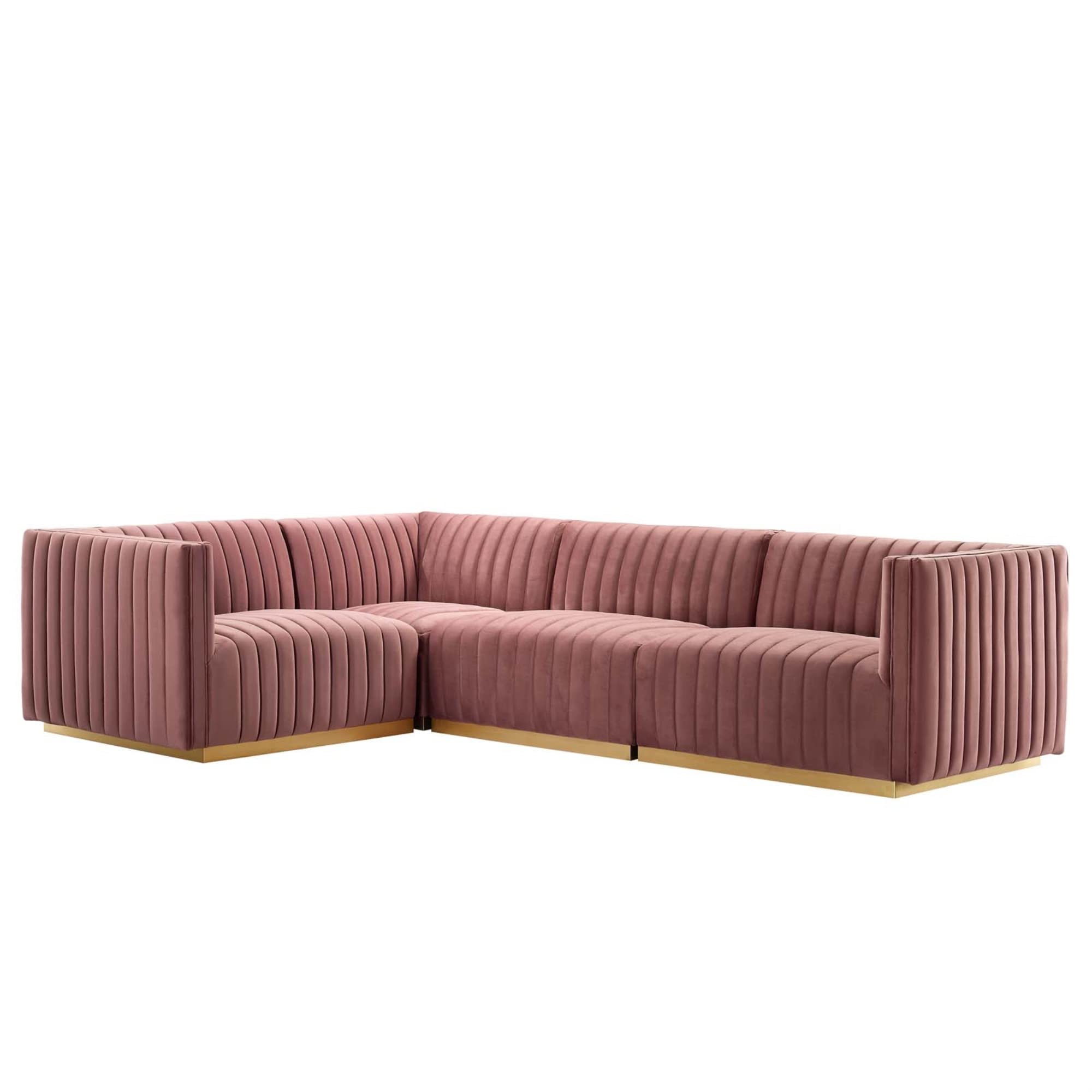 Modway Conjure 4-Piece Velvet And Stainless Steel Sectional In Dusty Rose/Gold